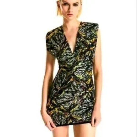 ZARA Multi-color Sequin Mini Dress Deep V-Neck Limited Edition, NWOT, Sz. XS - Picture 1 of 12